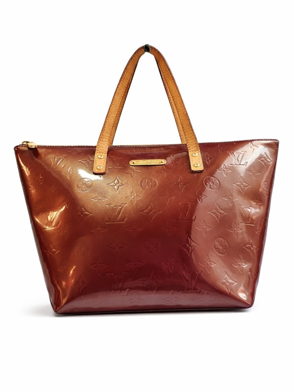 Louis Vuitton Patent Vernis Red-Brown Tote with Tan Handles